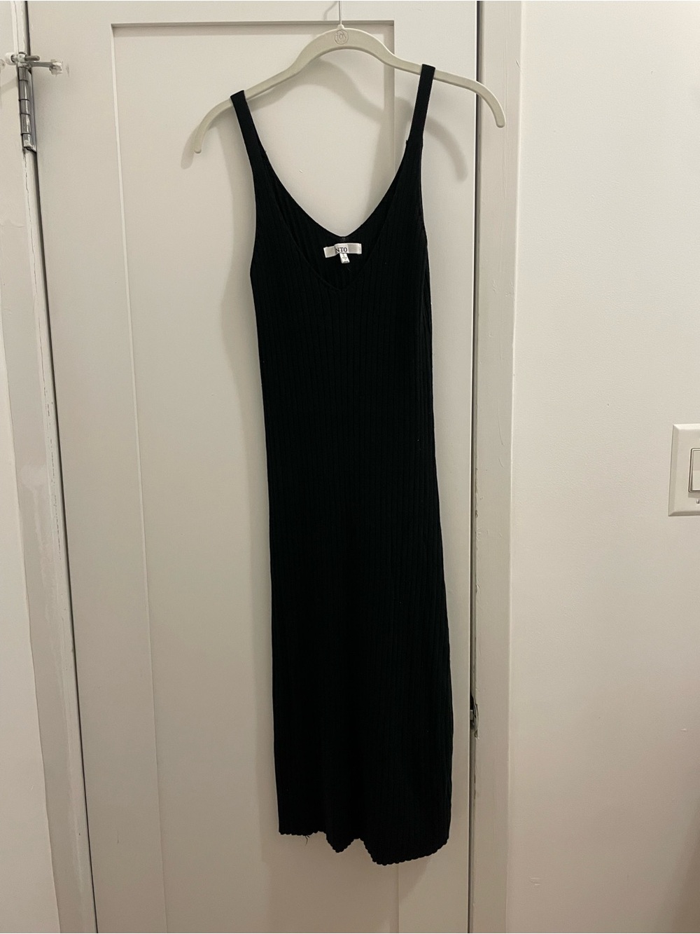Minimal Black Ribbed Maxi Slip Dress - Women